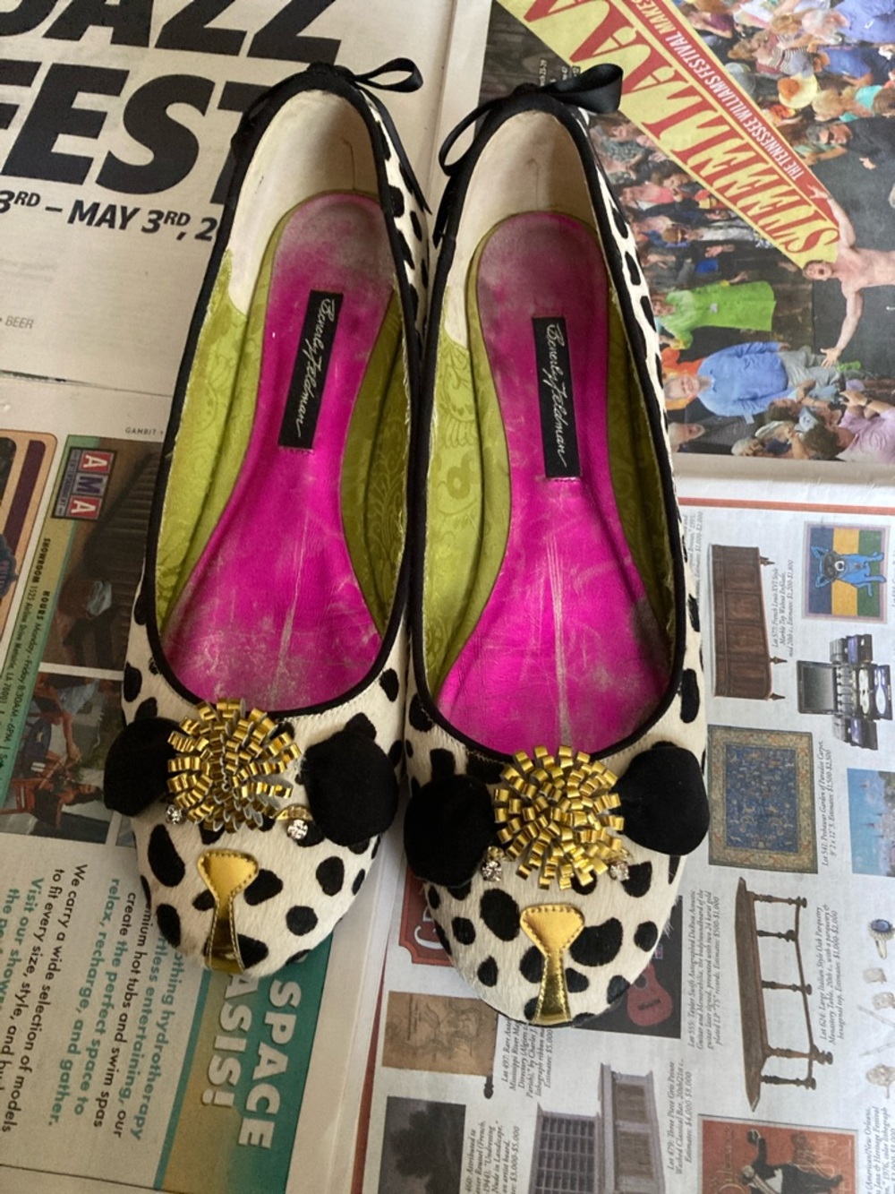 Beverly Feldman Leopard Print Embellished Flats 10 m
